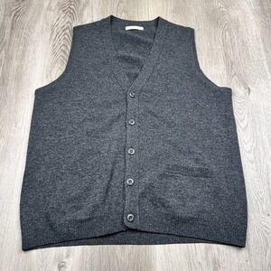 Woolovers Button Up Sleeveless Vest Sweater Mens Size L Large Charcoal Gray
